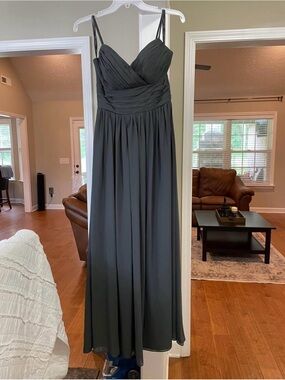 Bridesmaid Dress Charcoal Gray Spaghetti Strap Maxi Formal Gown NWT tags size 6